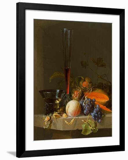 Still Life of Fruit on a Ledge with a Roemer and a Wine Glass-Jacob Van Walscapelle-Framed Giclee Print