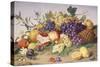 Still Life of Grapes, Pineapple, Figs and Pomegranates-Adolf Senff-Stretched Canvas
