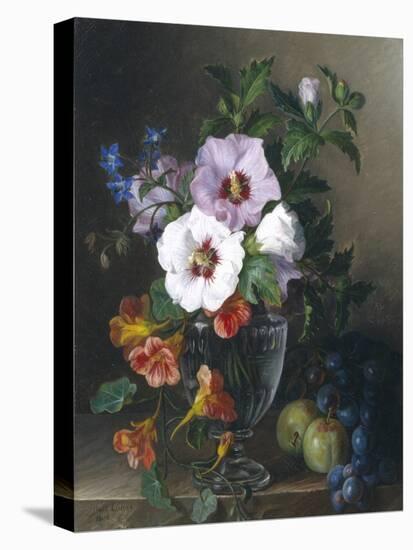 Still Life of Hibiscus and Nasturtium in a Glass Vase-Julie Guyot-Stretched Canvas