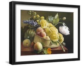 Still Life of Hollyhocks and Nasturtium-Antoine Berjon-Framed Giclee Print