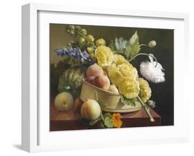 Still Life of Hollyhocks and Nasturtium-Antoine Berjon-Framed Giclee Print