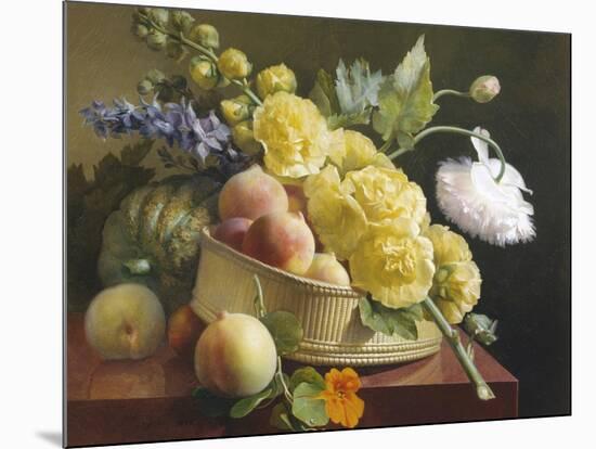 Still Life of Hollyhocks and Nasturtium-Antoine Berjon-Mounted Giclee Print