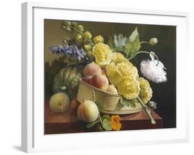 Still Life of Hollyhocks and Nasturtium-Antoine Berjon-Framed Giclee Print