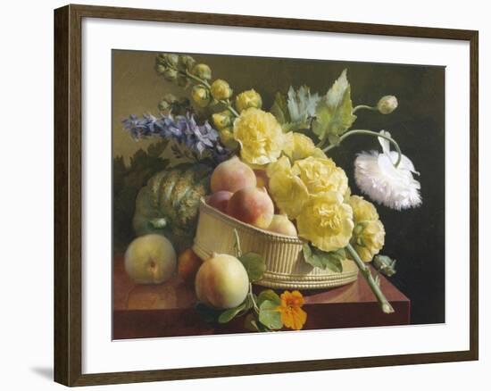 Still Life of Hollyhocks and Nasturtium-Antoine Berjon-Framed Giclee Print