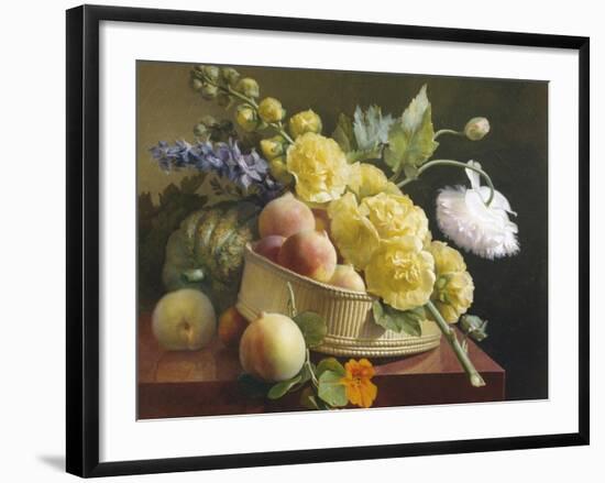 Still Life of Hollyhocks and Nasturtium-Antoine Berjon-Framed Giclee Print