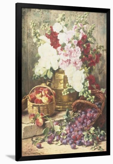 Still Life of Hollyhocks, Peaches and Plums-Eugene Claude-Framed Giclee Print