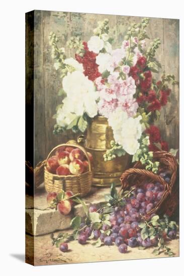 Still Life of Hollyhocks, Peaches and Plums-Eugene Claude-Stretched Canvas