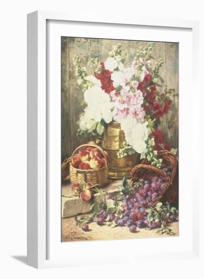 Still Life of Hollyhocks, Peaches and Plums-Eugene Claude-Framed Giclee Print