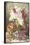 Still Life of Hollyhocks, Peaches and Plums-Eugene Claude-Framed Stretched Canvas