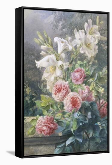 Still Life of Lilies and Roses-Mary Margetts-Framed Stretched Canvas