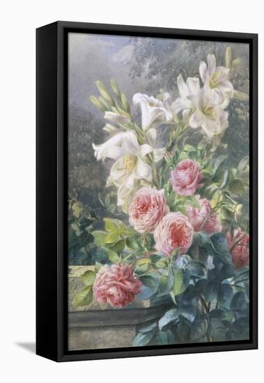 Still Life of Lilies and Roses-Mary Margetts-Framed Stretched Canvas