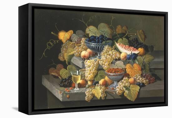 Still Life of Melon, Cherries, and Strawberries-Severin Roesen-Framed Stretched Canvas