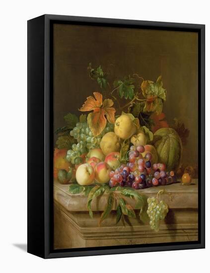 Still Life of Melons, Grapes and Peaches on a Ledge-Jakob Bogdani Or Bogdany-Framed Stretched Canvas