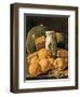 Still Life of Oranges, Watermelon, a Pot and Boxes of Cake-Luis Egidio Melendez-Framed Giclee Print