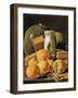 Still Life of Oranges, Watermelon, a Pot and Boxes of Cake-Luis Egidio Melendez-Framed Giclee Print