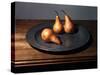 Still Life of Pears on Antique Pewter Plate-null-Stretched Canvas