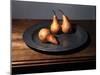 Still Life of Pears on Antique Pewter Plate-null-Mounted Photographic Print