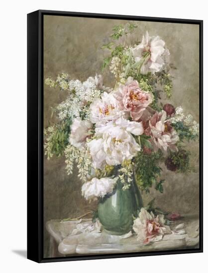 Still Life of Peonies and Roses-Francois Rivoire-Framed Stretched Canvas