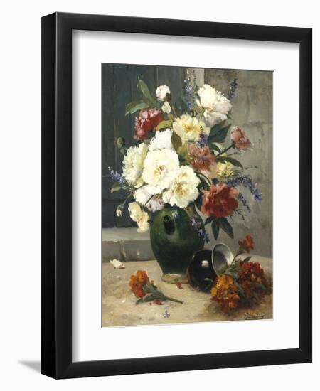 Still Life of Peonies and Wallflowers-Eugene Henri Cauchois-Framed Premium Giclee Print