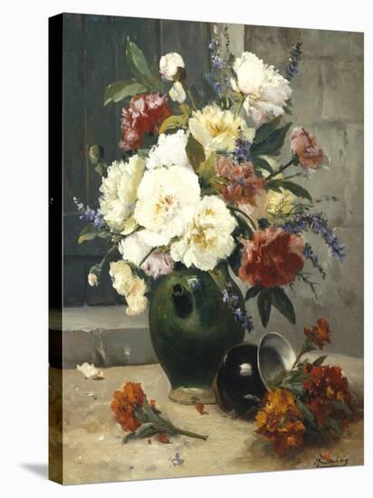 Still Life of Peonies and Wallflowers-Eugene Henri Cauchois-Stretched Canvas