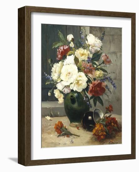 Still Life of Peonies and Wallflowers-Eugene Henri Cauchois-Framed Giclee Print