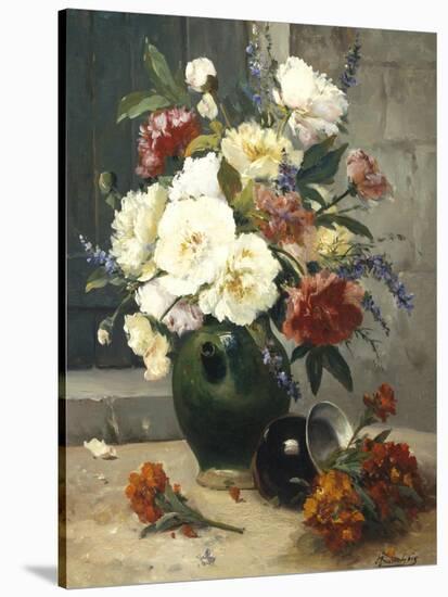 Still Life of Peonies and Wallflowers-Eugene Henri Cauchois-Stretched Canvas