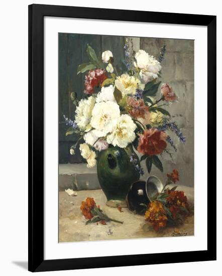 Still Life of Peonies and Wallflowers-Eugene Henri Cauchois-Framed Giclee Print