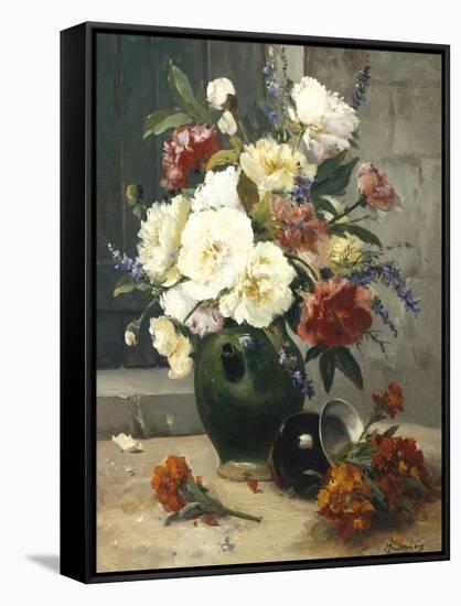 Still Life of Peonies and Wallflowers-Eugene Henri Cauchois-Framed Stretched Canvas