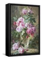 Still Life of Pink Roses in a Glass Vase-Frans Mortelmans-Framed Stretched Canvas