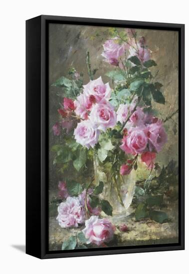 Still Life of Pink Roses in a Glass Vase-Frans Mortelmans-Framed Stretched Canvas