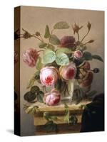 Still Life of Pink Roses in a Glass Vase-Hans Hermann-Stretched Canvas