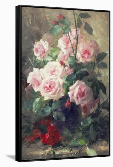 Still Life of Pink Roses-Frans Mortelmans-Framed Stretched Canvas