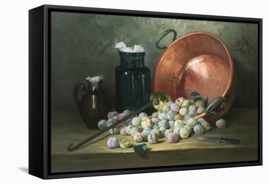Still Life of Plums and Jam-Making Utensils-Paul Gagneux-Framed Stretched Canvas