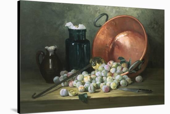 Still Life of Plums and Jam-Making Utensils-Paul Gagneux-Stretched Canvas