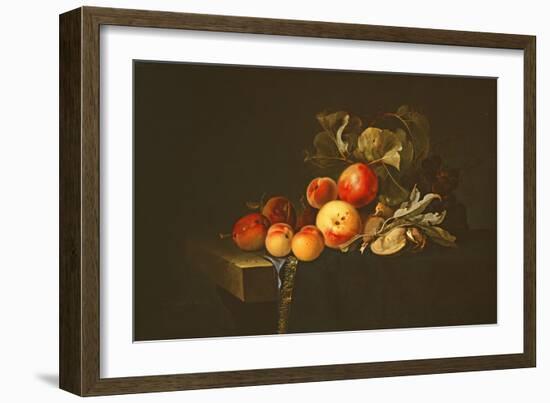 Still Life of Plums, Peaches, Almonds and Grapes on a Draped Ledge, 1650-Willem van Aelst-Framed Giclee Print