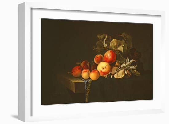 Still Life of Plums, Peaches, Almonds and Grapes on a Draped Ledge, 1650-Willem van Aelst-Framed Giclee Print