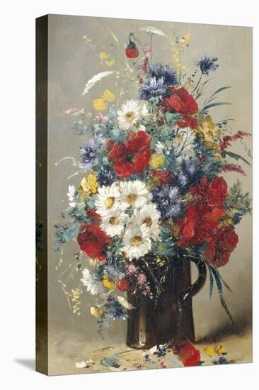 Still Life of Poppies, Daisies and Cornflowers-Eugene Henri Cauchois-Stretched Canvas