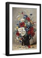 Still Life of Poppies, Daisies and Cornflowers-Eugene Henri Cauchois-Framed Giclee Print