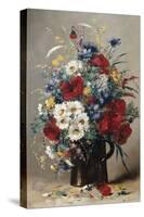 Still Life of Poppies, Daisies and Cornflowers-Eugene Henri Cauchois-Stretched Canvas