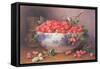 Still Life of Raspberries in a Blue and White Bowl-William B. Hough-Framed Stretched Canvas
