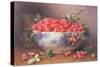 Still Life of Raspberries in a Blue and White Bowl-William B. Hough-Stretched Canvas