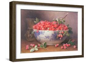 Still Life of Raspberries in a Blue and White Bowl-William B. Hough-Framed Giclee Print