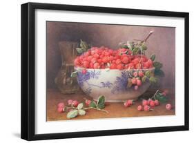 Still Life of Raspberries in a Blue and White Bowl-William B. Hough-Framed Giclee Print
