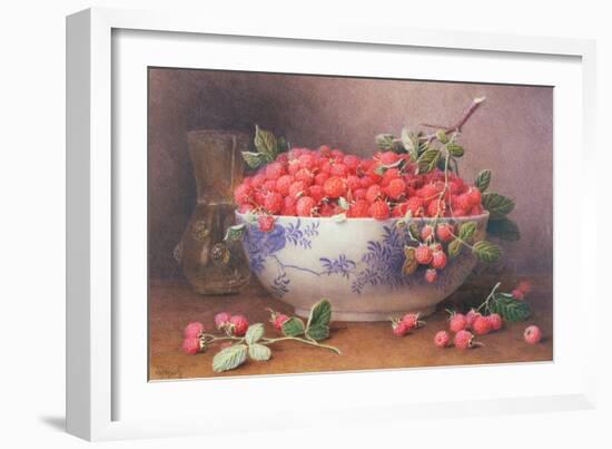 Still Life of Raspberries in a Blue and White Bowl-William B. Hough-Framed Giclee Print