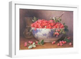 Still Life of Raspberries in a Blue and White Bowl-William B. Hough-Framed Giclee Print