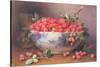 Still Life of Raspberries in a Blue and White Bowl-William B. Hough-Stretched Canvas