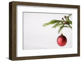 Still Life of Red Bauble Hanging on Christmas Tree-null-Framed Photographic Print