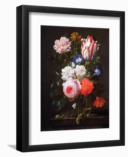 Still Life of Roses, a Carnation, Convolvulus and a Tulip in a Glass Vase-Nicolaes van Veerendael-Framed Giclee Print