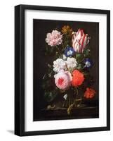 Still Life of Roses, a Carnation, Convolvulus and a Tulip in a Glass Vase-Nicolaes van Veerendael-Framed Giclee Print