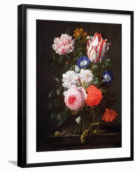 Still Life of Roses, a Carnation, Convolvulus and a Tulip in a Glass Vase-Nicolaes van Veerendael-Framed Giclee Print